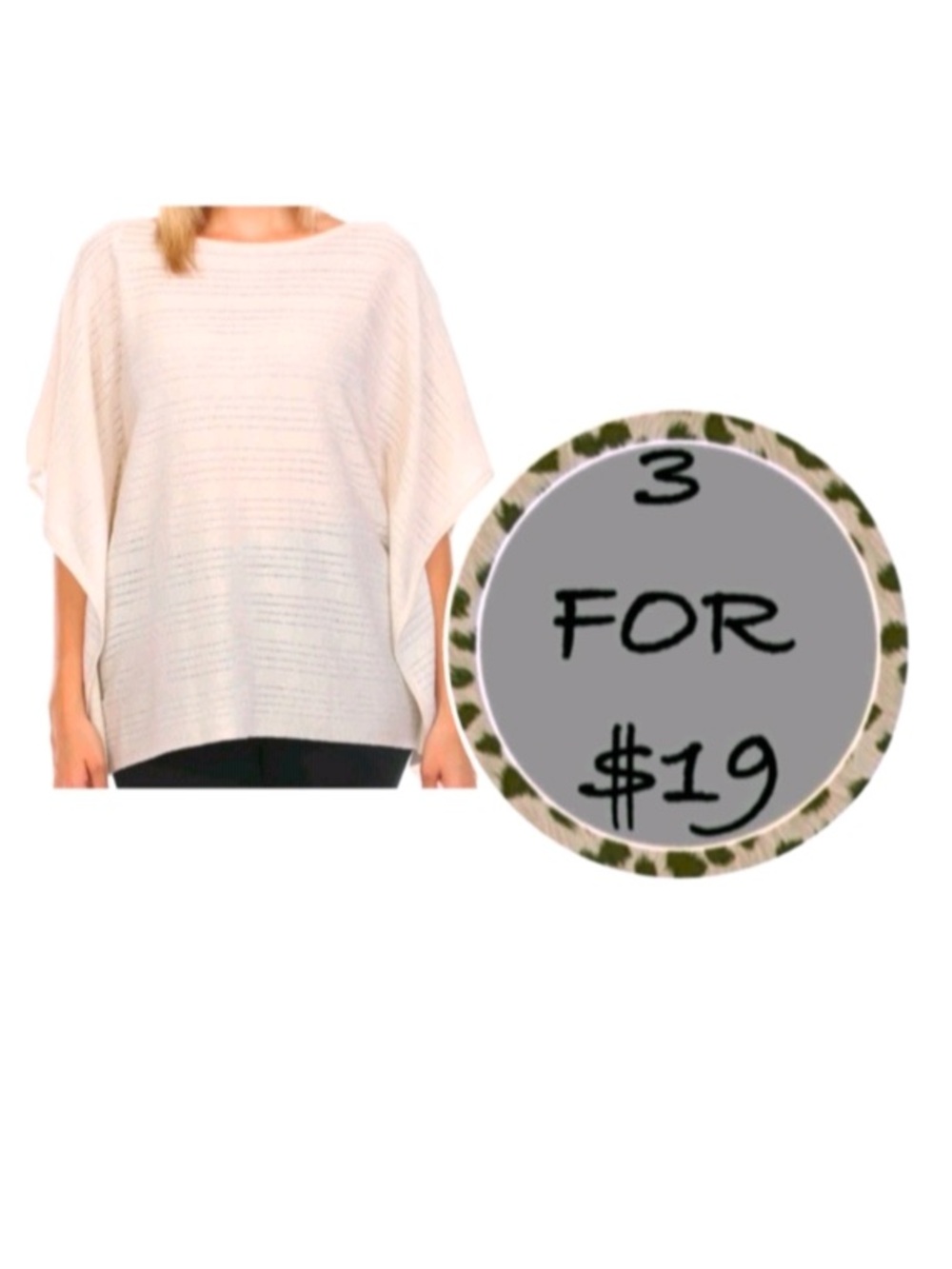 3/$19 Pleione Chic Cream batwing Poncho blouse tunic top
